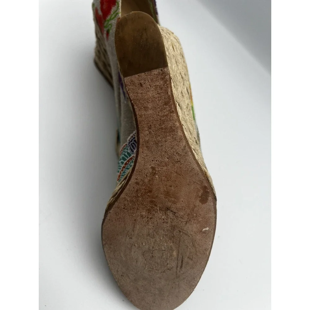 Stuart Weitzman floral wedge canvas peep toe espadrilles women's size 6.5